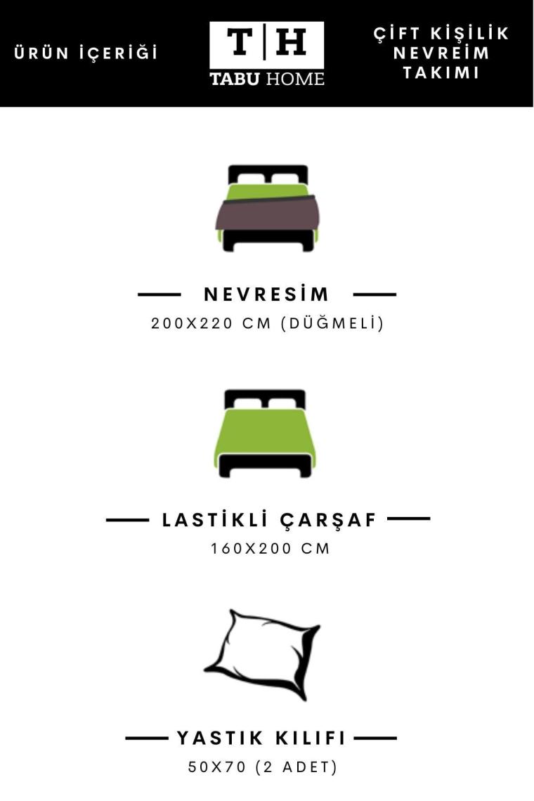Tabu Home Geometrik Çarşafı Lastikli Antrasit Çift Kişilik Nevresim Takımı