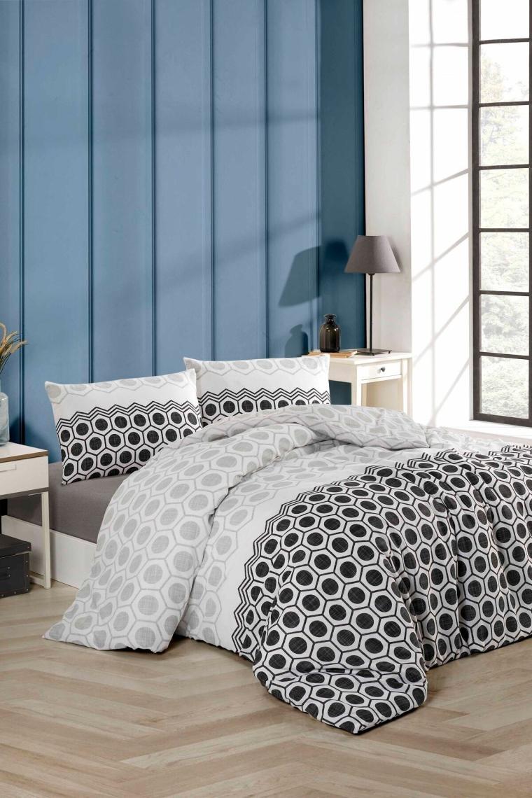 Tabu Home Geometrik Çarşafı Lastikli Antrasit Çift Kişilik Nevresim Takımı