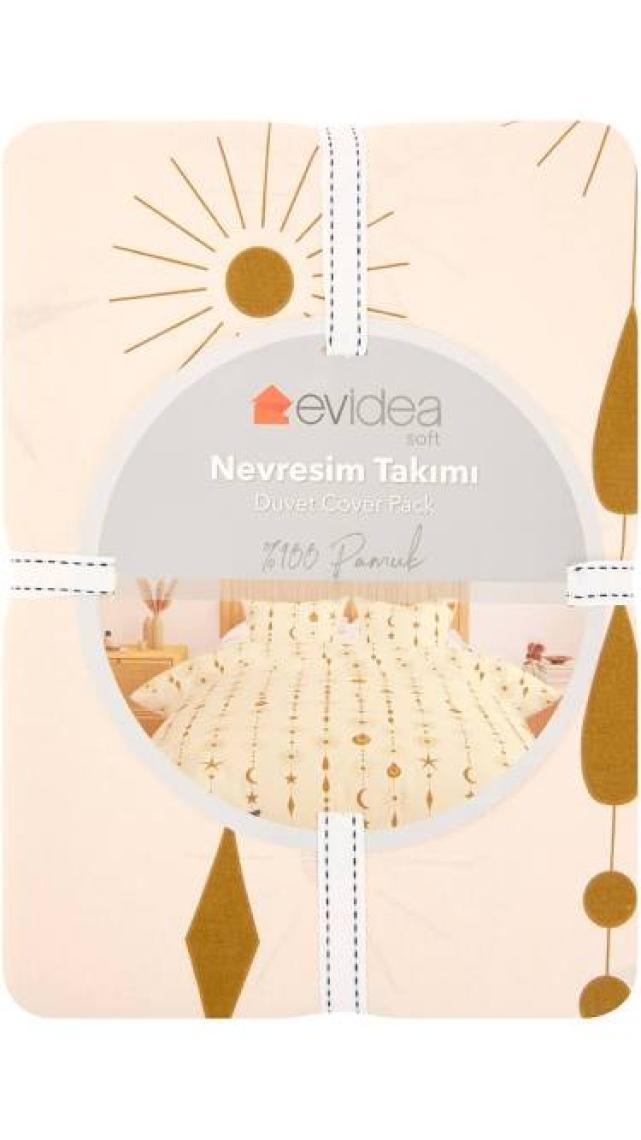 Evidea Soft Stella Çift Kişilik Nevresim Takımı - Ekru / Hardal