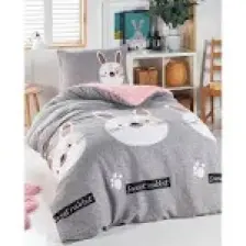 Eponj Home Junior Nevresim Seti Tek Kişilik Tavşancık A.Kahve-Gri-Pembe