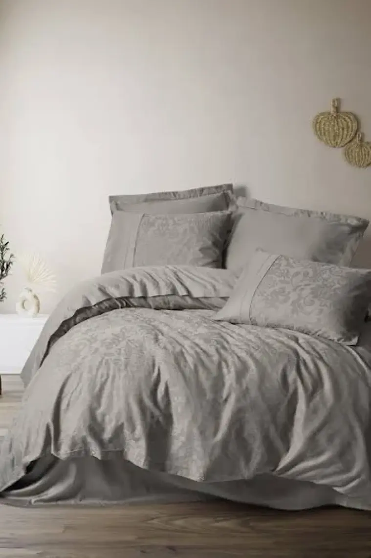 Cotton Box Çift Kişilik Jakarlı Saten Nevresim Takımı Demure Vizon