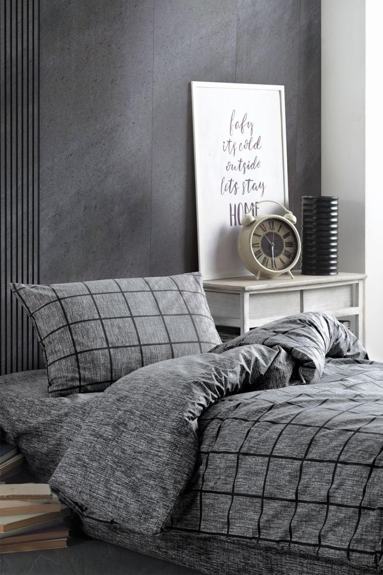 Cozy Home Tek Kişilik Lastikli Çarşaflı Nevresim Takımı Kare Siyah