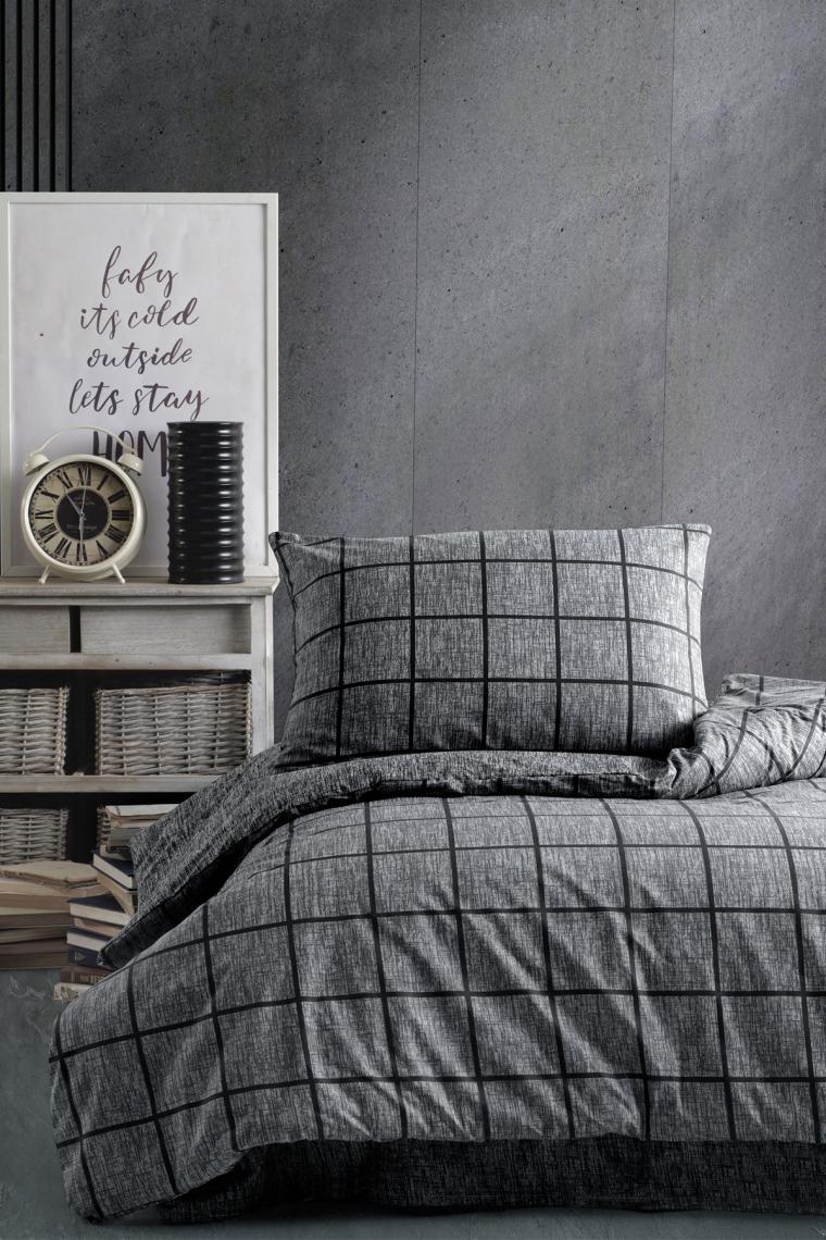 Cozy Home Tek Kişilik Lastikli Çarşaflı Nevresim Takımı Kare Siyah