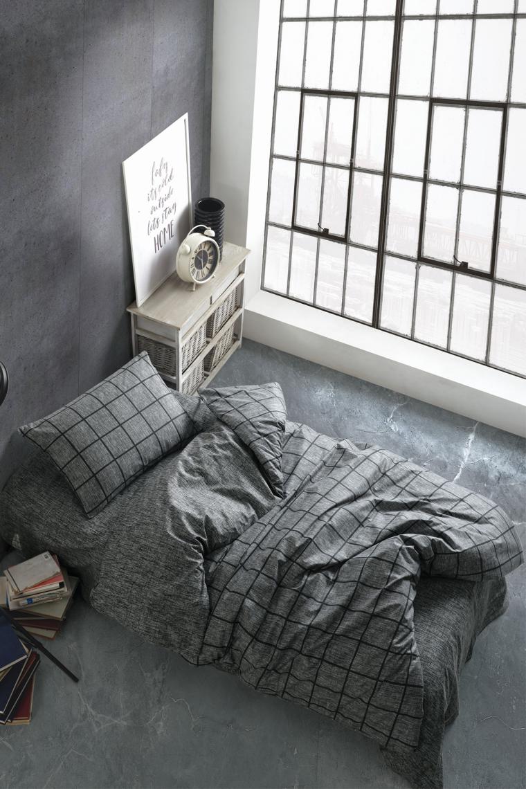 Cozy Home Tek Kişilik Lastikli Çarşaflı Nevresim Takımı Kare Siyah