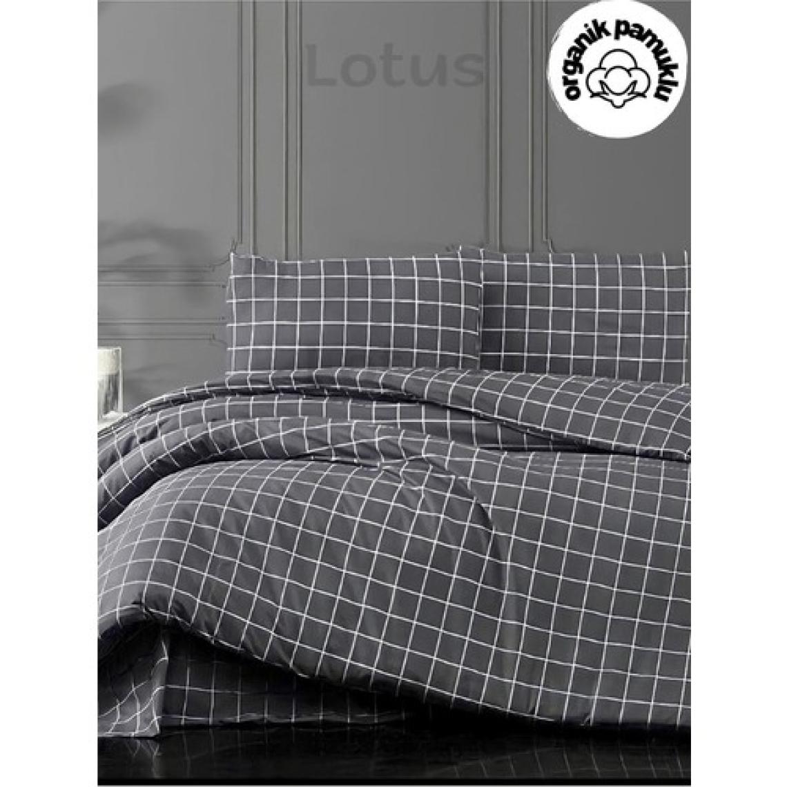 lotusline Home Minikaro Füme Tek Kişilik Pamuklu Nevresim Seti Çarşafsız