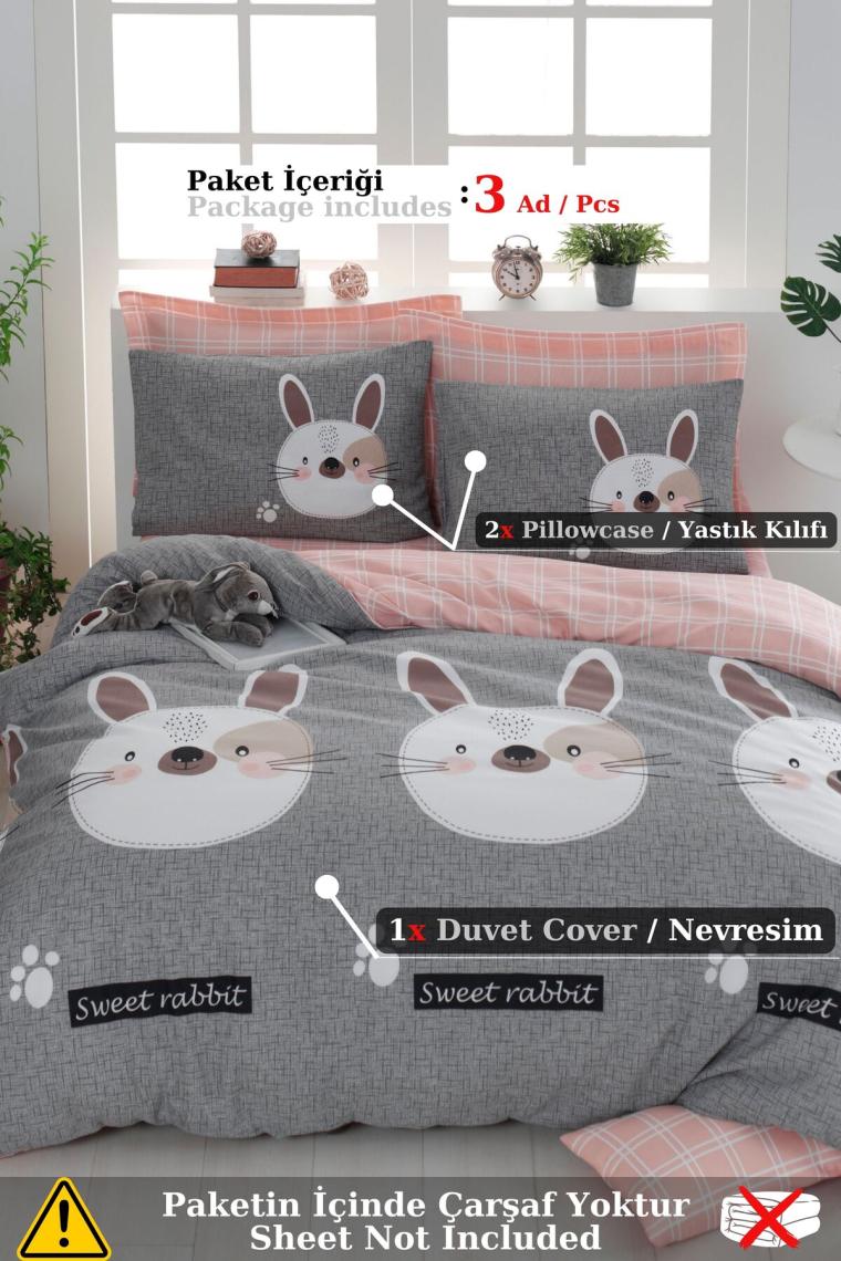 Eponj Home Mature Nevresim Seti Çift Kişilik Tavşancık A.kahve-Gri-Pembe