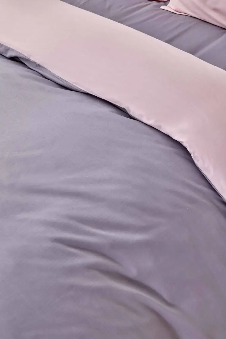 Home Basic Gül Kurusu-Koyu Gri Çift Taraflı Tek Kişilik Nevresim Takımı