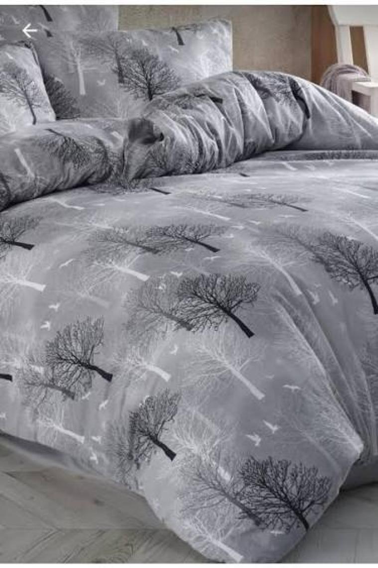 lotusline Home Gri Çift Kişilik Ağaç Desen Lüks Pamuklu Nevresim Takımı - Seti