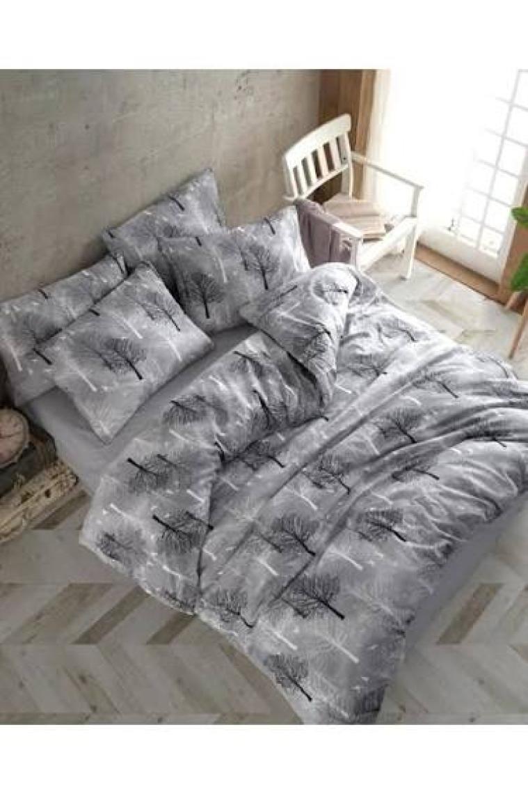 lotusline Home Gri Çift Kişilik Ağaç Desen Lüks Pamuklu Nevresim Takımı - Seti