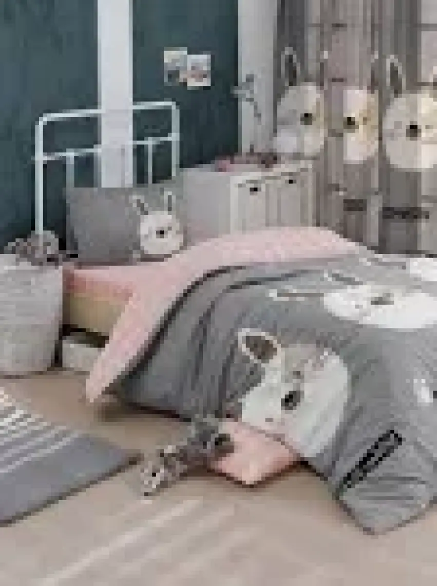 Eponj Home Kolay Ütülenir Nevresim Takımı Tek Kişilik Tavşancık A.Kahve-Gri-Pembe