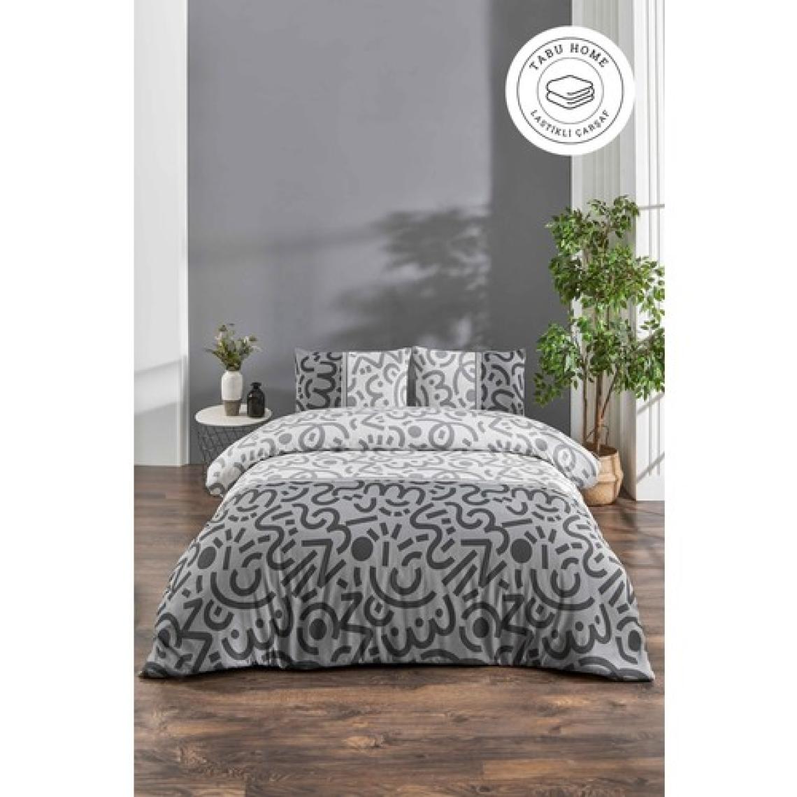 Tabu Home Doodle Siyah Çarşafı Lastikli Tek Kişilik Nevresim Takımı