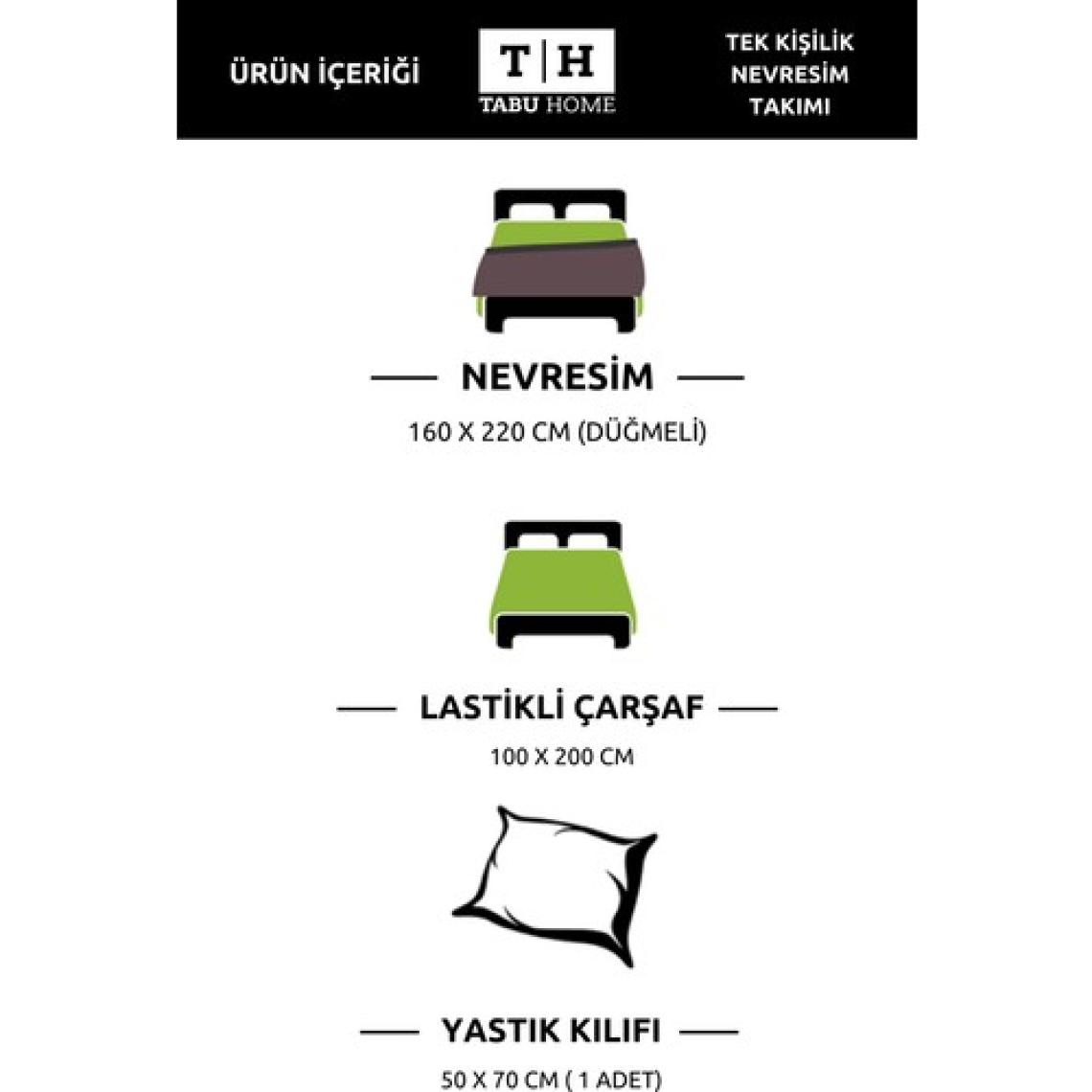 Tabu Home Doodle Siyah Çarşafı Lastikli Tek Kişilik Nevresim Takımı