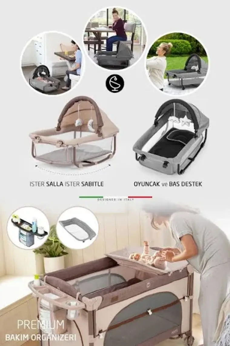 Elele Bonte 2 6in1 Lüks Anne Yanı Oyun Parkı Park Yatak Xl 70X120 cm Kahverengi
