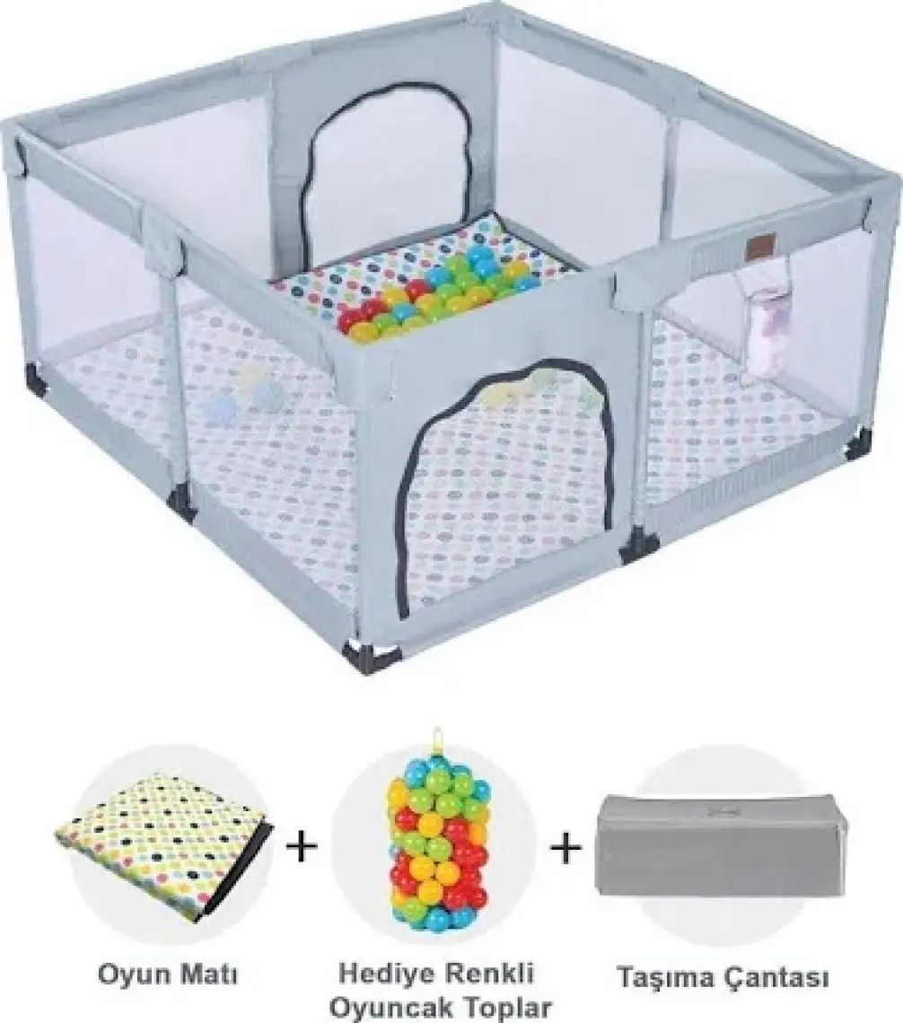Original Playard Plus Güvenli Bebek Ve Çocuk Oyun Alanı Oyun Parkı 120x120 Oyun Matı Ve Topları,gri