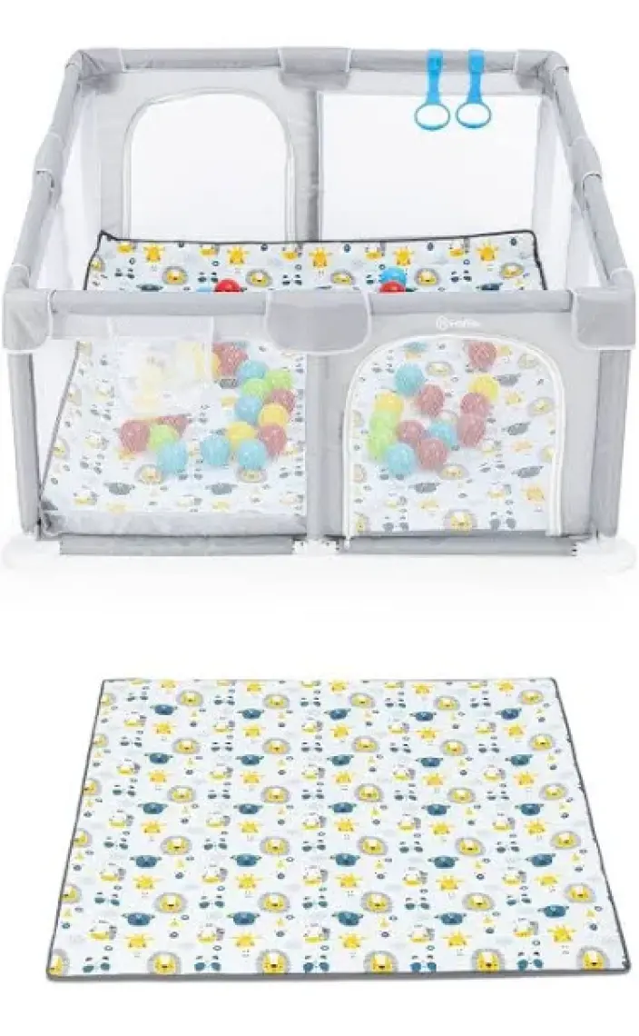 Original Playard Plus Güvenli Bebek Ve Çocuk Oyun Alanı Oyun Parkı 120x120 Oyun Matı Ve Topları,gri