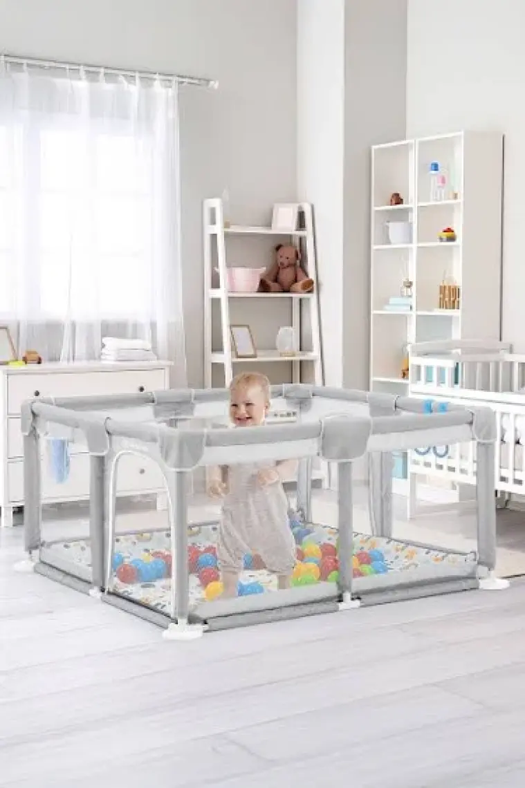 Original Playard Plus Güvenli Bebek Ve Çocuk Oyun Alanı Oyun Parkı 120x120 Oyun Matı Ve Topları,gri