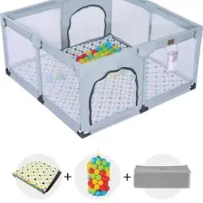 Original Playard Plus Güvenli Bebek Ve Çocuk Oyun Alanı Oyun Parkı 120x120 Oyun Matı Ve Topları,gri
