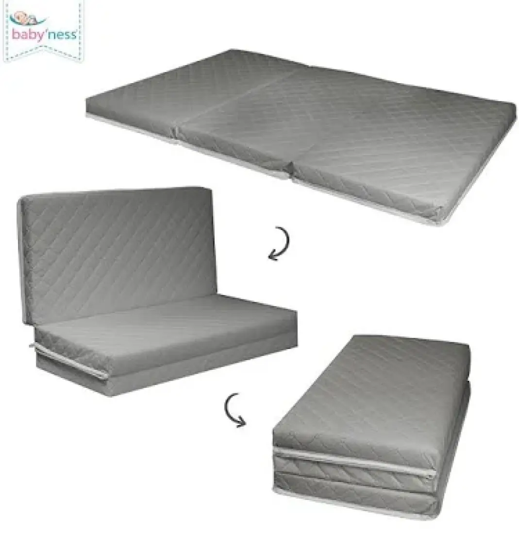 Katlanır Bebek Yatağı 70x110 Cm Taşınabilir Yatak Sıvı Geçirmez Leke Tutmaz Gri