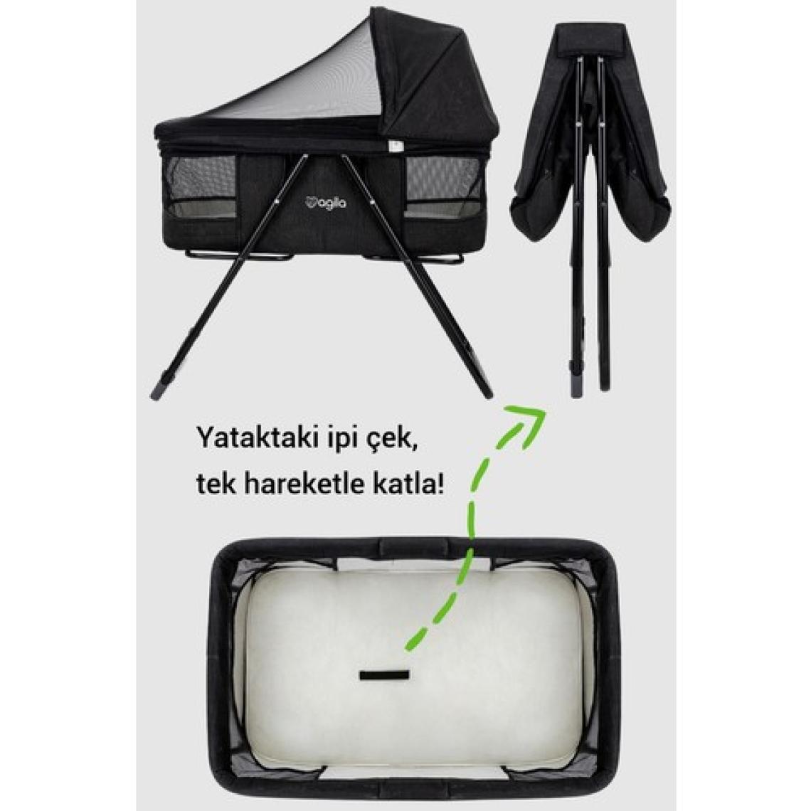 Agila Katlanır Bebek Beşiği, Portatif Beşik, Anne Yanı Bebek Beşiği - Siyah