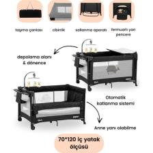 Gulz Beskar Anne Yanı Sallanır Cibinlikli Dönenceli Alt Açmalı Oyun Parkı Park Yatak Bebek Beşiği 70X120 CM
