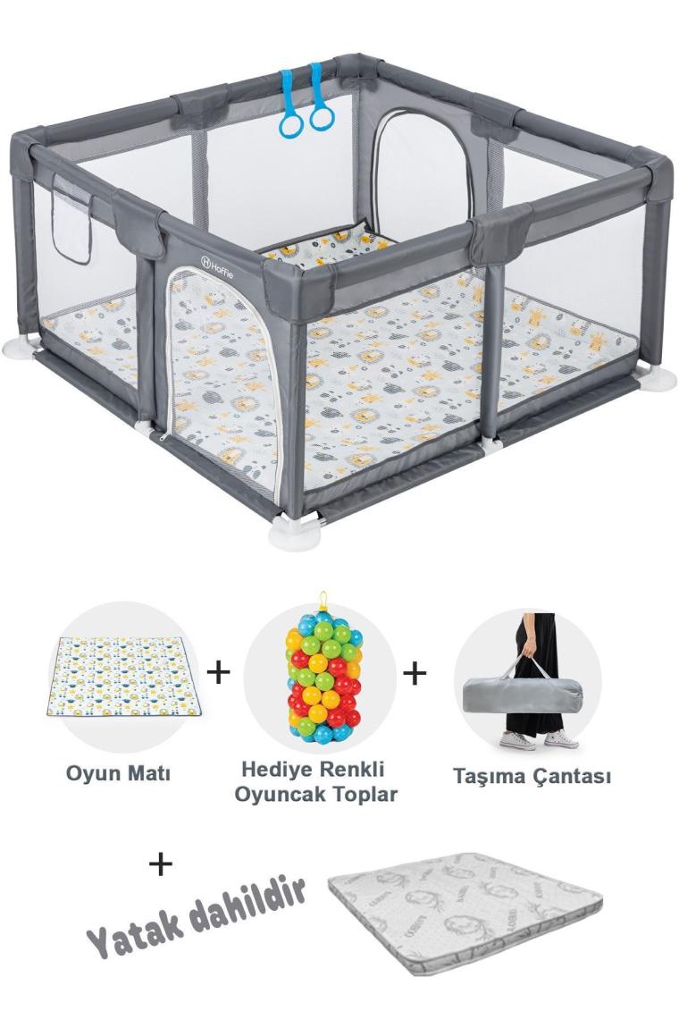 Playard Güvenli Bebek Ve Çocuk Oyun Alanı Oyun Parkı 120x120 Oyun Matı Topları Ve ,yataklı Gri