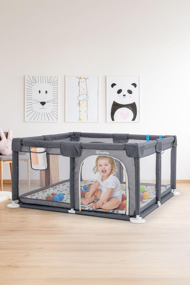 Playard Güvenli Bebek Ve Çocuk Oyun Alanı Oyun Parkı 120x120 Oyun Matı Topları Ve ,yataklı Gri