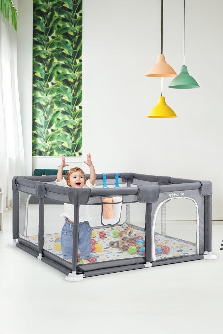 Playard Güvenli Bebek Ve Çocuk Oyun Alanı Oyun Parkı 120x120 Oyun Matı Topları Ve ,yataklı Gri