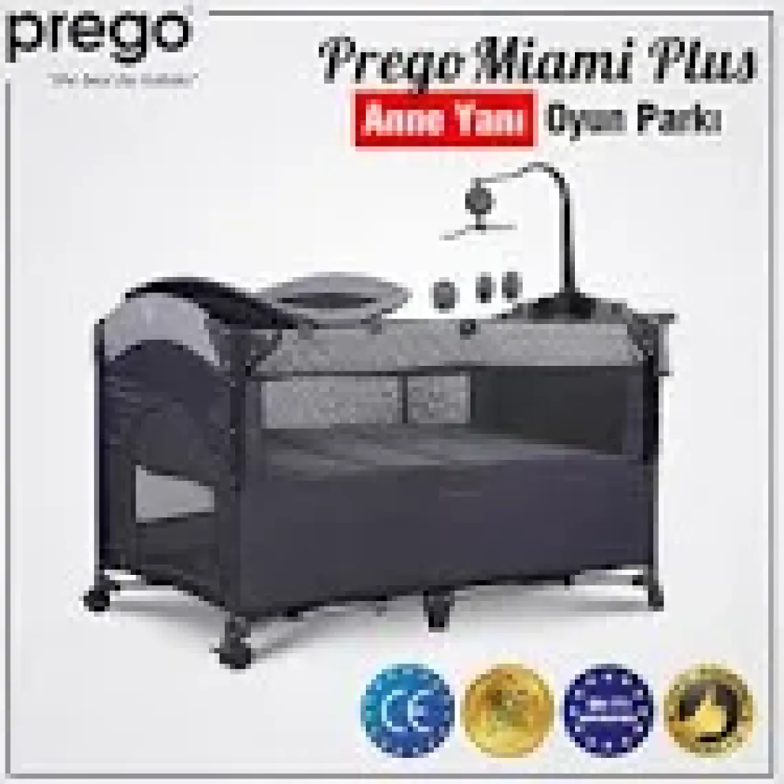 Prego 8044 Miami Plus Anne Yanı Oyun Parkı 70X120 cm Gri