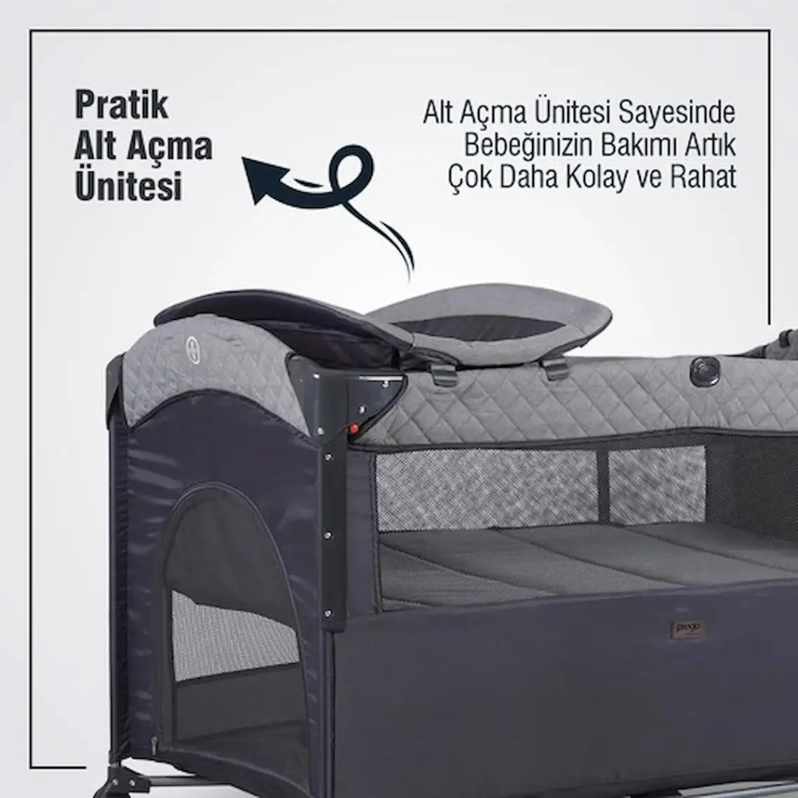 Prego 8044 Miami Plus Anne Yanı Oyun Parkı 70X120 cm Gri