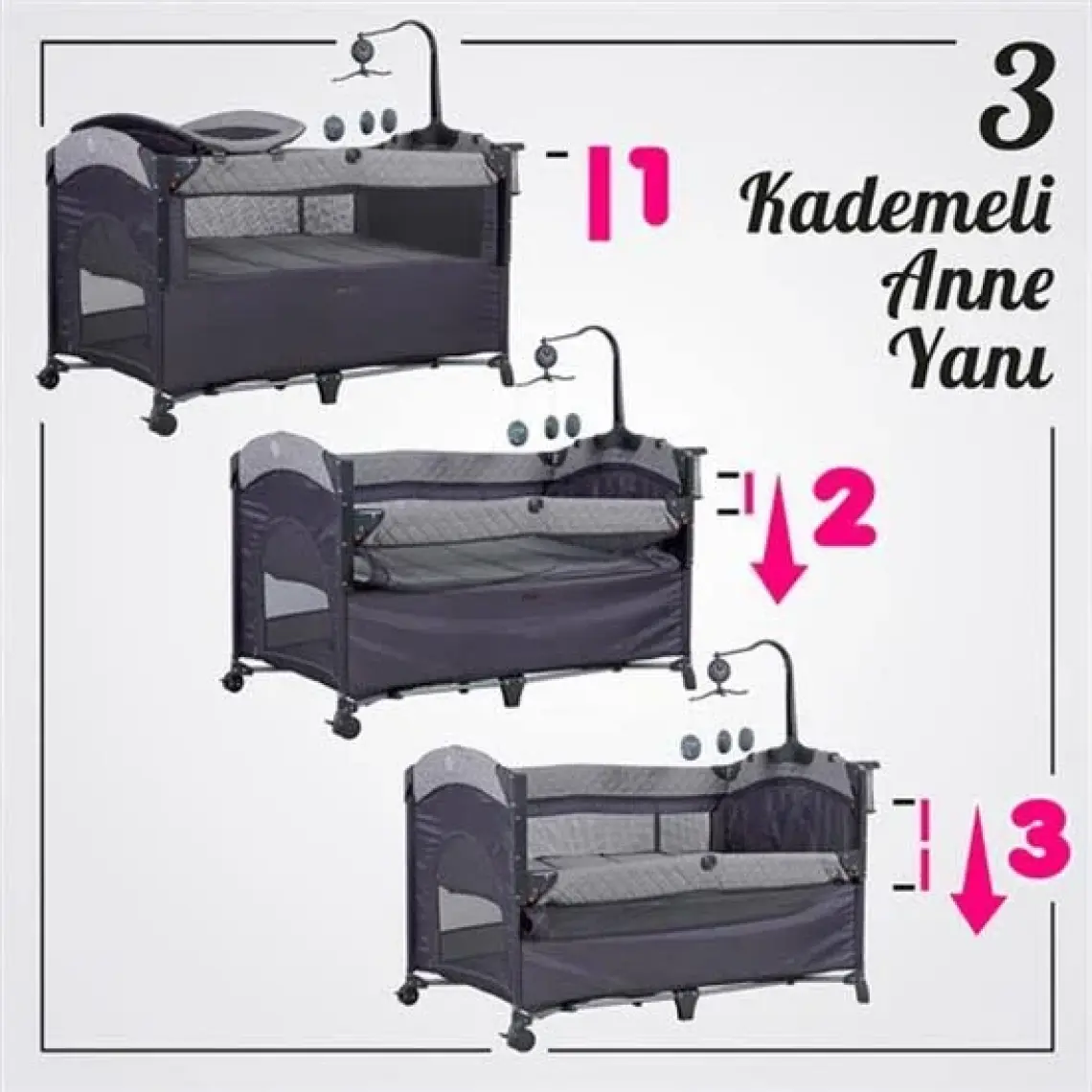 Prego 8044 Miami Plus Anne Yanı Oyun Parkı 70X120 cm Gri