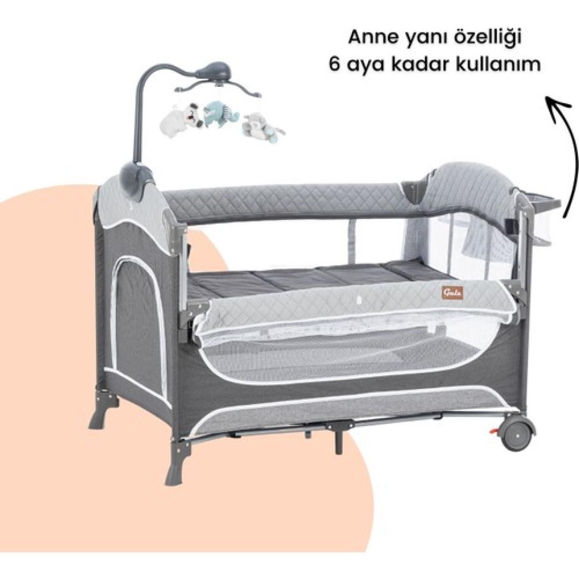 Gulz Atlas Plus Anne Yanı Sallanır Cibinlikli Dönenceli Oyun Parkı Park Yatak Bebek Beşik 70 x 110 cm