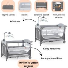Gulz Atlas Plus Anne Yanı Sallanır Cibinlikli Dönenceli Oyun Parkı Park Yatak Bebek Beşik 70 x 110 cm