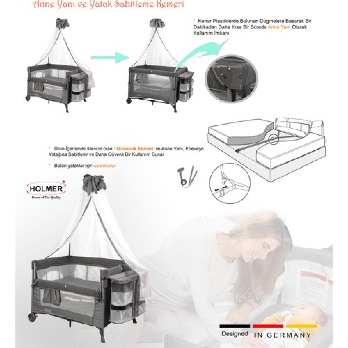 Holmer Coolstyle Cibinlikli Anne Yanı Oyun Parkı 70X110CM Gri+Aloevera Yatak