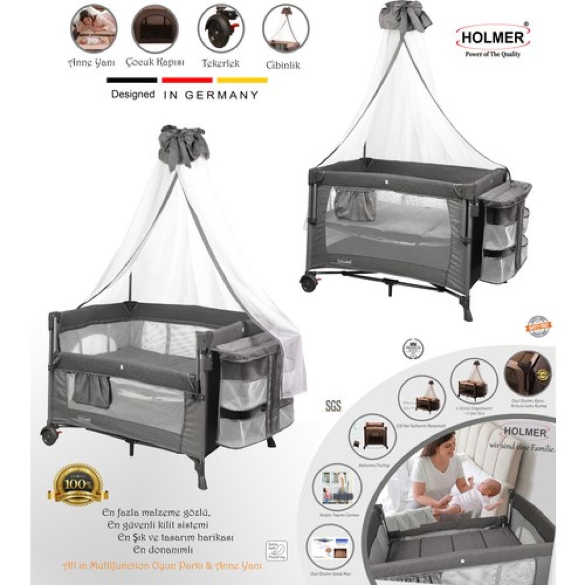 Holmer Coolstyle Cibinlikli Anne Yanı Oyun Parkı 70X110CM Gri+Aloevera Yatak