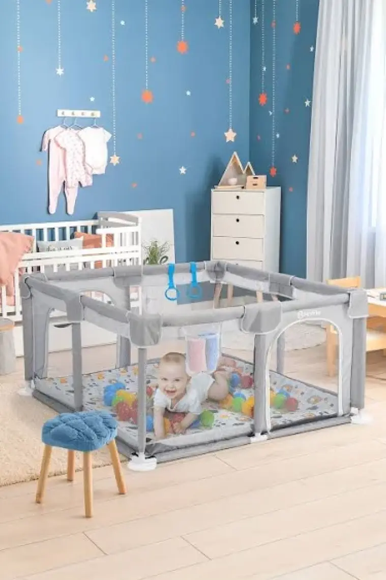 Original Playard Plus Güvenli Bebek Ve Çocuk Oyun Alanı Oyun Parkı 120x120 Oyun Matı Ve Topları,gri