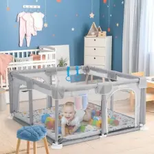 Original Playard Plus Güvenli Bebek Ve Çocuk Oyun Alanı Oyun Parkı 120x120 Oyun Matı Ve Topları,gri