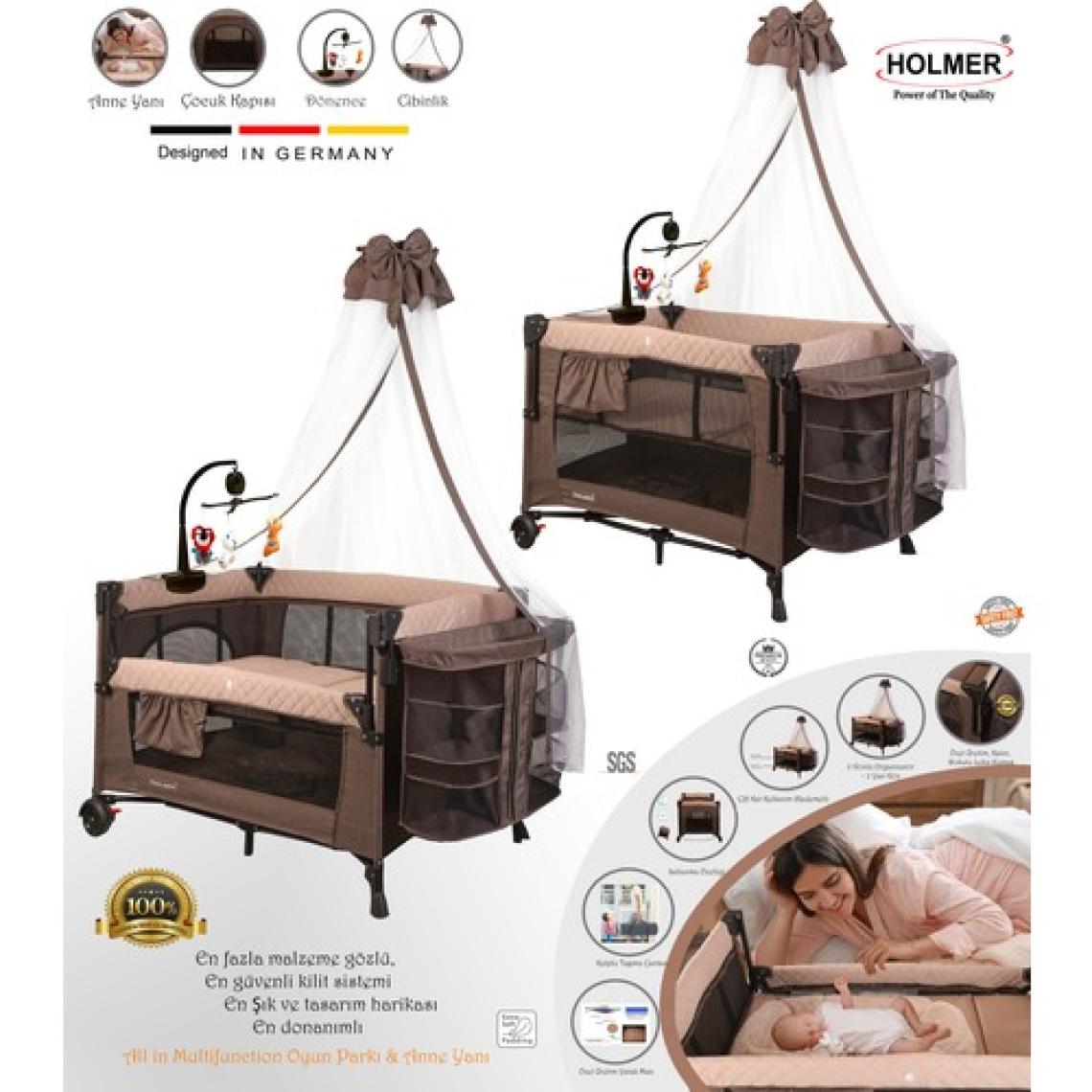 Holmer Coolstyle (Anne Yanı -Deluxe Kumaş) Premium Cibinlikli Dönenceli Anne Yanı/oyun Parkı/park Yatak 70X110CM
