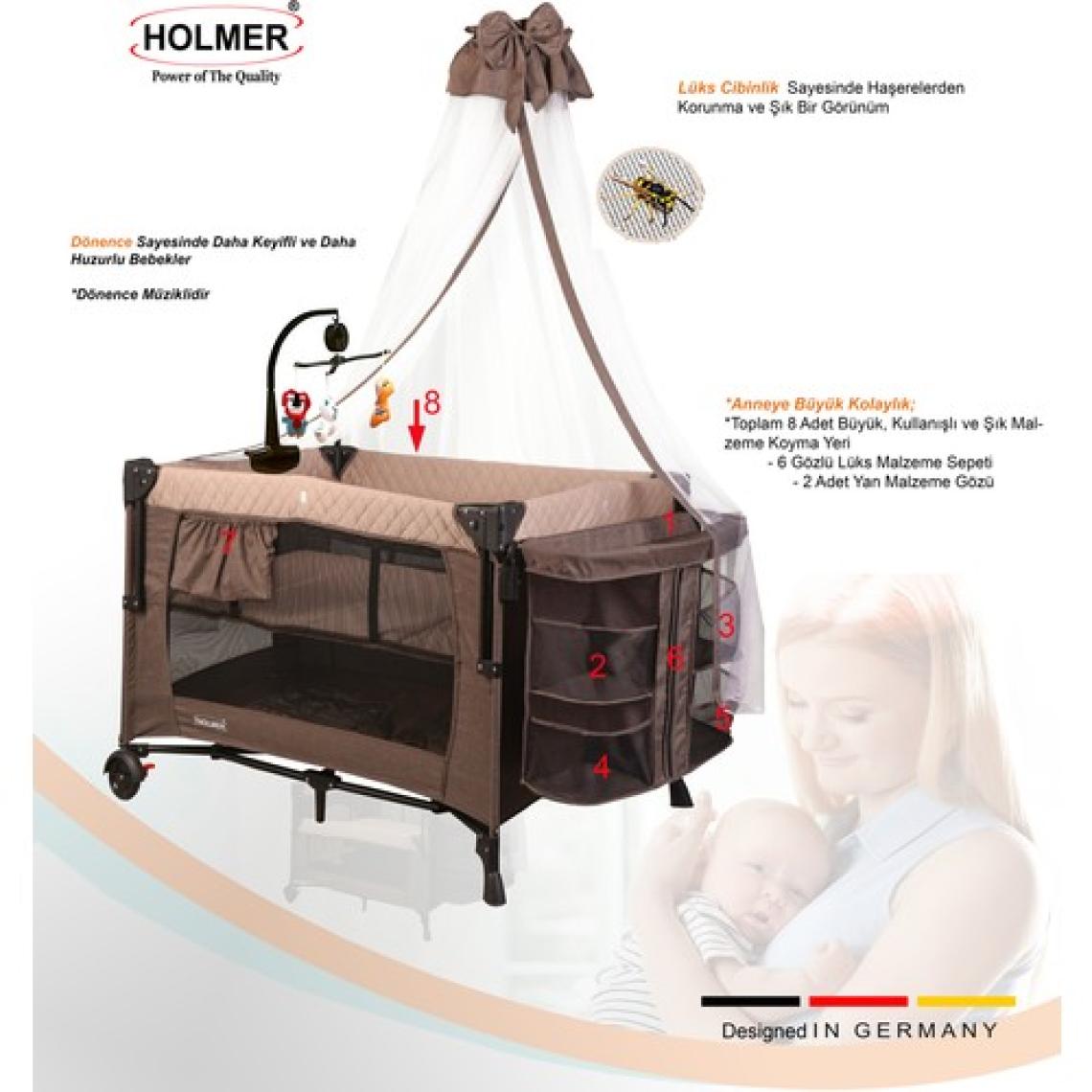 Holmer Coolstyle (Anne Yanı -Deluxe Kumaş) Premium Cibinlikli Dönenceli Anne Yanı/oyun Parkı/park Yatak 70X110CM