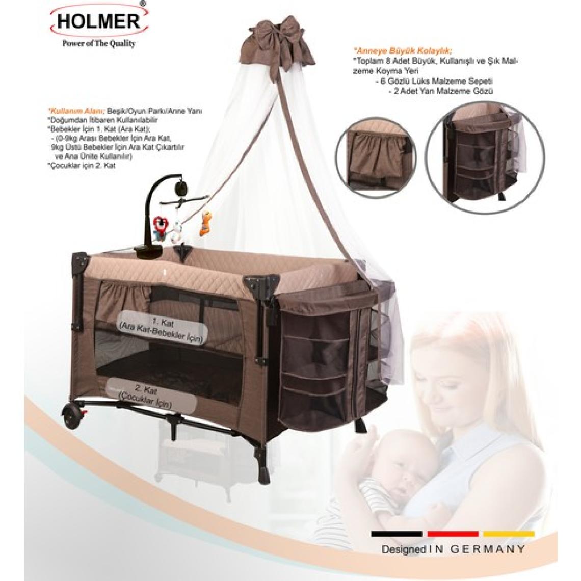 Holmer Coolstyle (Anne Yanı -Deluxe Kumaş) Premium Cibinlikli Dönenceli Anne Yanı/oyun Parkı/park Yatak 70X110CM