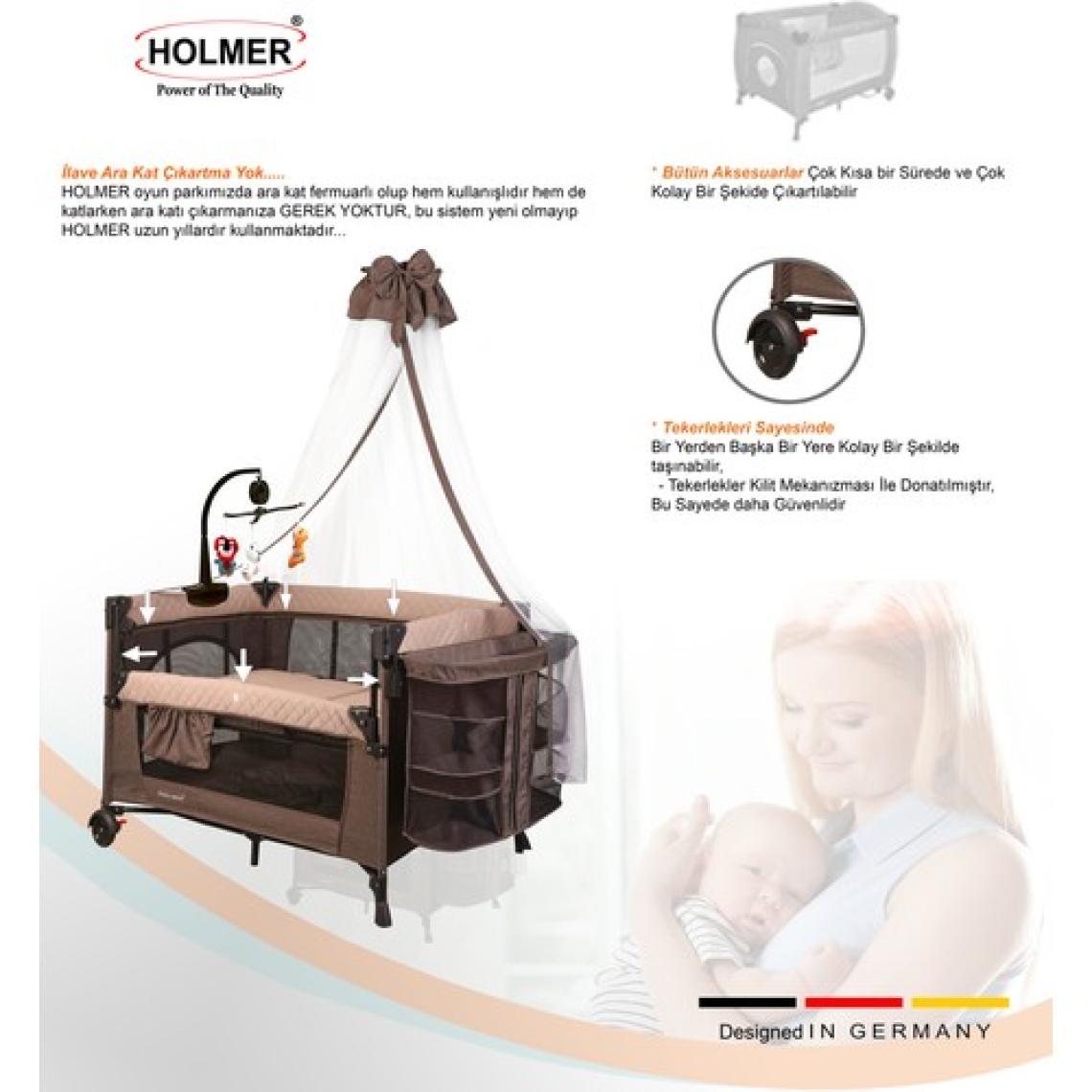 Holmer Coolstyle (Anne Yanı -Deluxe Kumaş) Premium Cibinlikli Dönenceli Anne Yanı/oyun Parkı/park Yatak 70X110CM