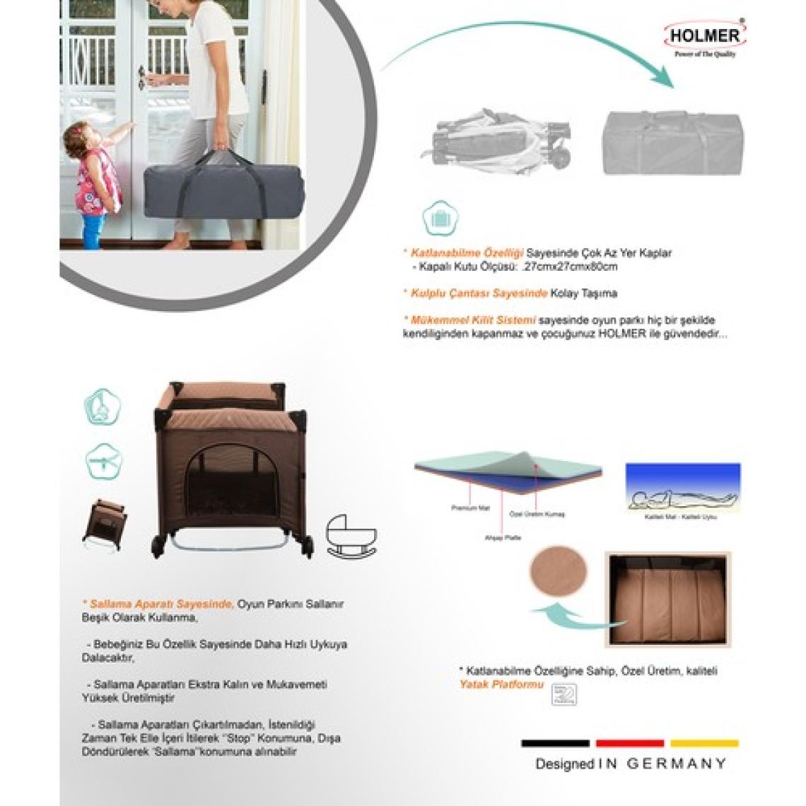 Holmer Coolstyle (Anne Yanı -Deluxe Kumaş) Premium Cibinlikli Dönenceli Anne Yanı/oyun Parkı/park Yatak 70X110CM