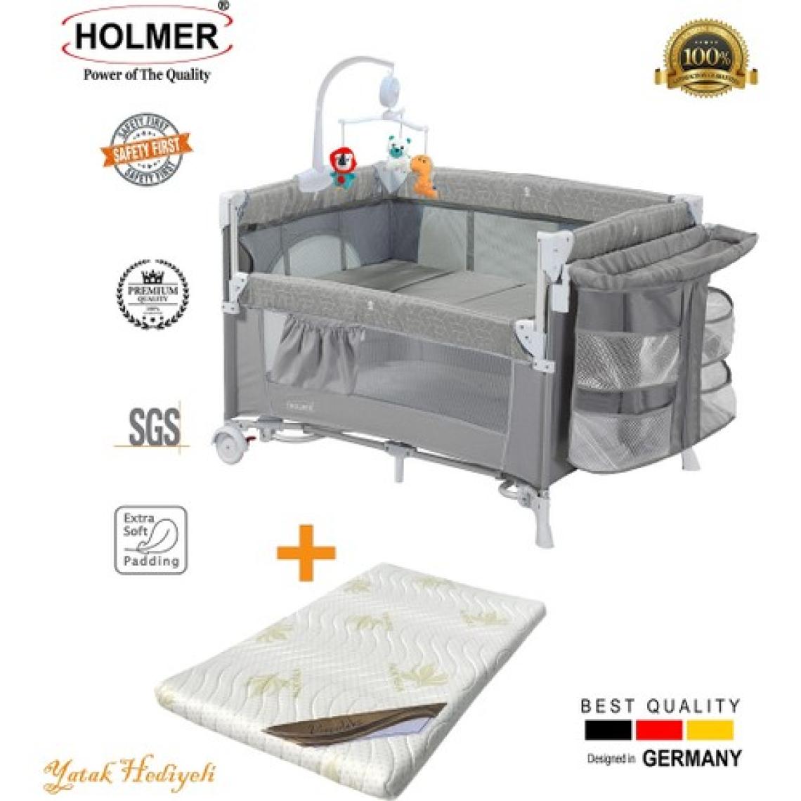 Holmer Dönenceli Maxi Comfort Coolstyle (Anne Yanı-Deluxe Kumaş) Premium Oyun Parkı Gri + Aloevera Yatak 70X110CM
