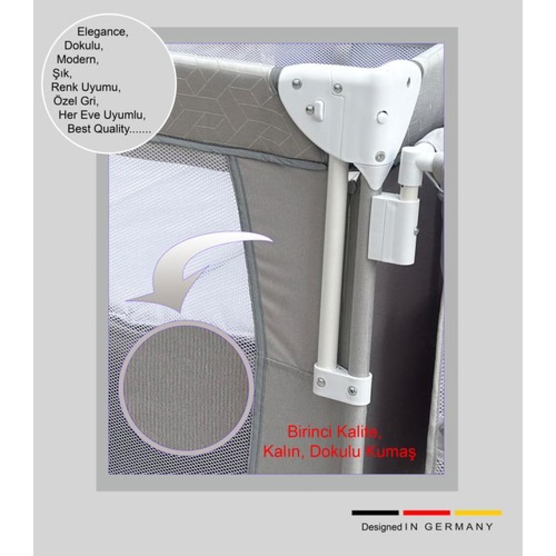 Holmer Dönenceli Maxi Comfort Coolstyle (Anne Yanı-Deluxe Kumaş) Premium Oyun Parkı Gri + Aloevera Yatak 70X110CM