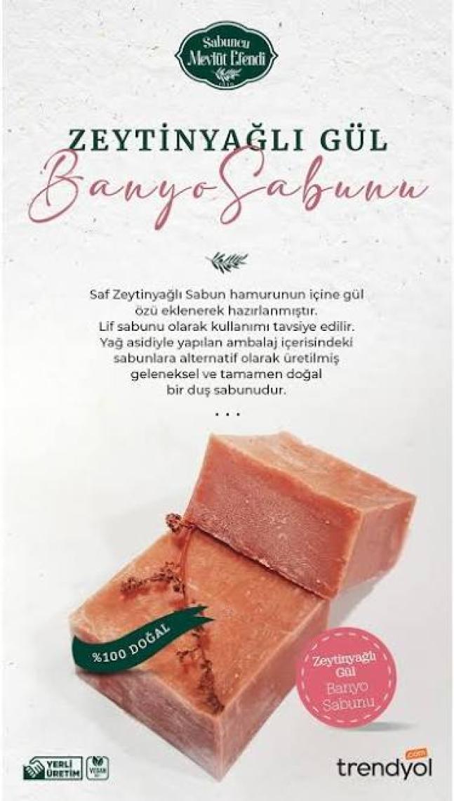 Sabuncu Mevlüt Efendi Saf Zeytinyağlı Doğal Gül Banyo Sabunu 100 gr (1 Adet)