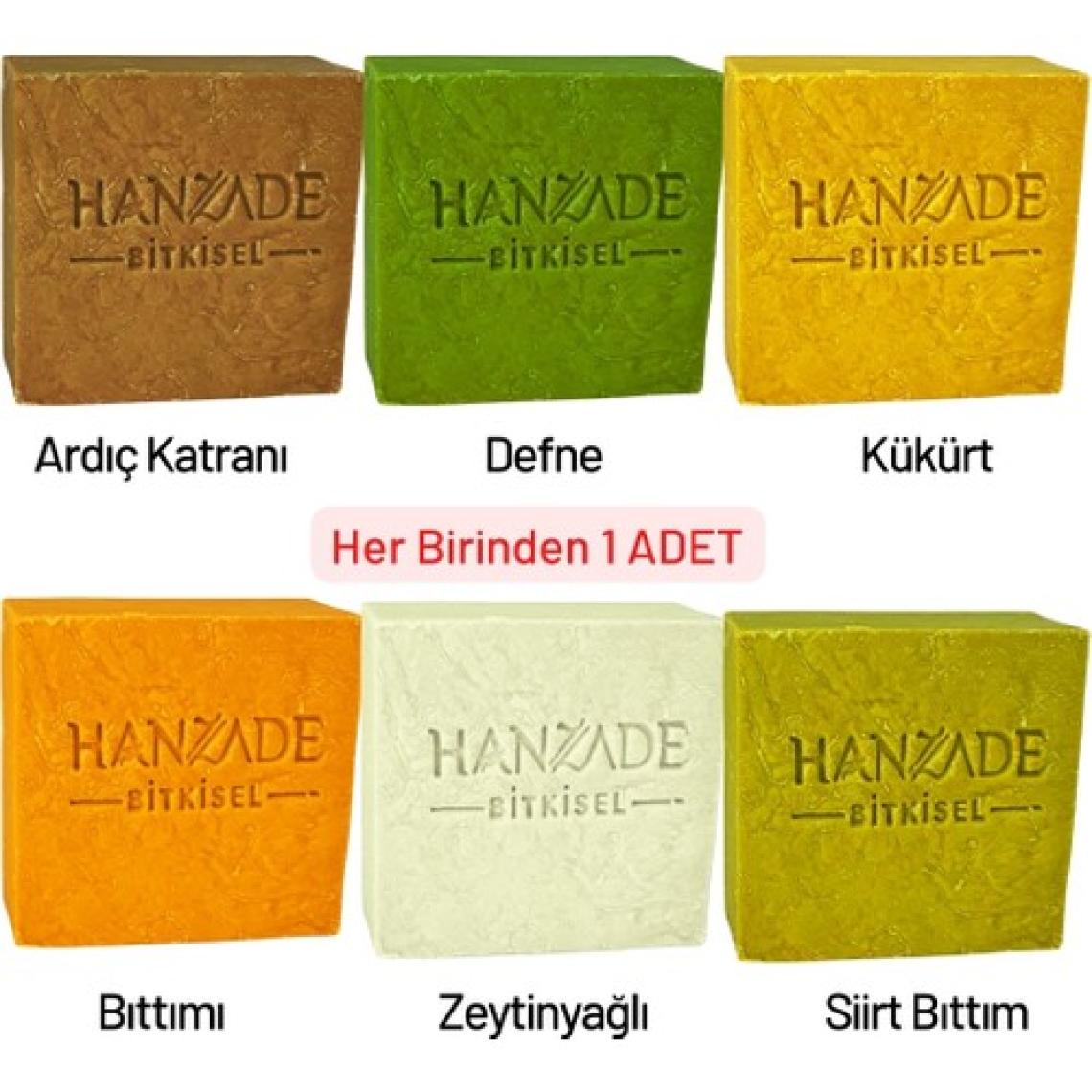 Hanzade Bitkisel El Yapımı Defne, Bıttım, Zeytinyağlı, Kükürt, Ardıç Katranı, Siirt Bıttım Sabunu Karışık 6 Kalıp