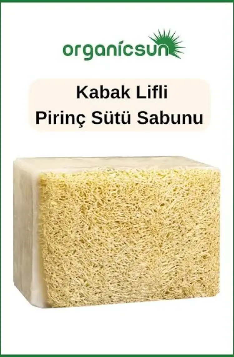 Organicsun Doğal Kabak Lifli Pirinç Sabunu 120 gr Tüm Cilt Tipleri Için Beyazlatma Etkili E ve B Vitaminli