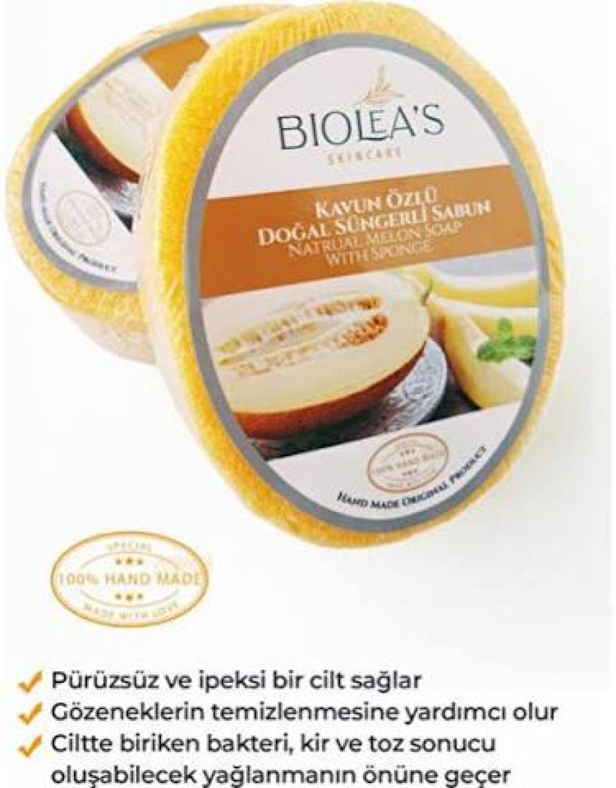 Biolea's Kavun Özlü Doğal Süngerli Sabun 130 gr – Saç ve Cilt Bakımı için Vitamin ve Gliserin Desteği