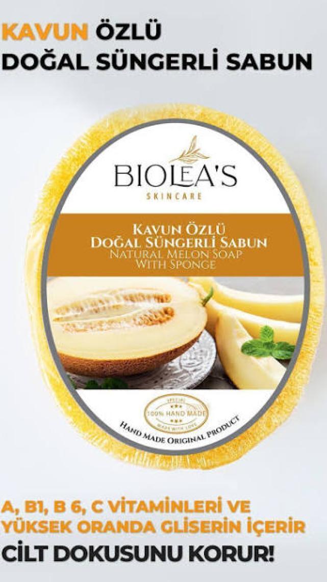 Biolea's Kavun Özlü Doğal Süngerli Sabun 130 gr – Saç ve Cilt Bakımı için Vitamin ve Gliserin Desteği