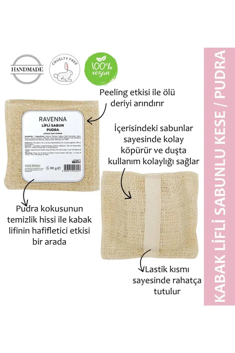 Ravenna Doğal Kabak Lifli Sabunlu Kese Pudra 100 Gram