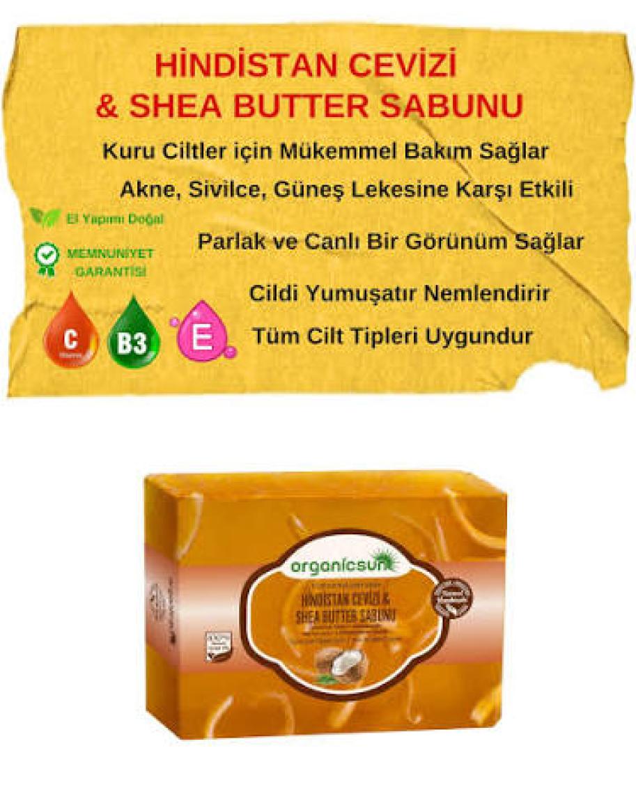Organicsun Doğal Hindistan Cevizi & Shea Butter Sabunu 140 gr Tüm Cilt Tipleri Için Besleyici ve Onarıcı Etkili